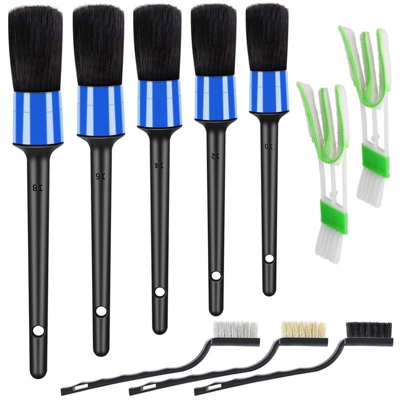 10pcs Detailing Brush Set, Multi-Purpose Car Detailing Brushes for Cleaning Car Interior, Exterior, Engine, Leather, Including 5 car Cleaning Brush, 3 Wire Brush, 2 Air Vent Brush,Blue